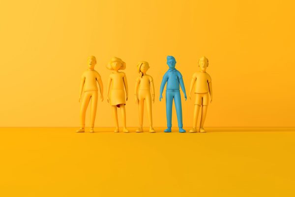 A person standing out from the crowd. Business opportunity concept. 3D Rendering